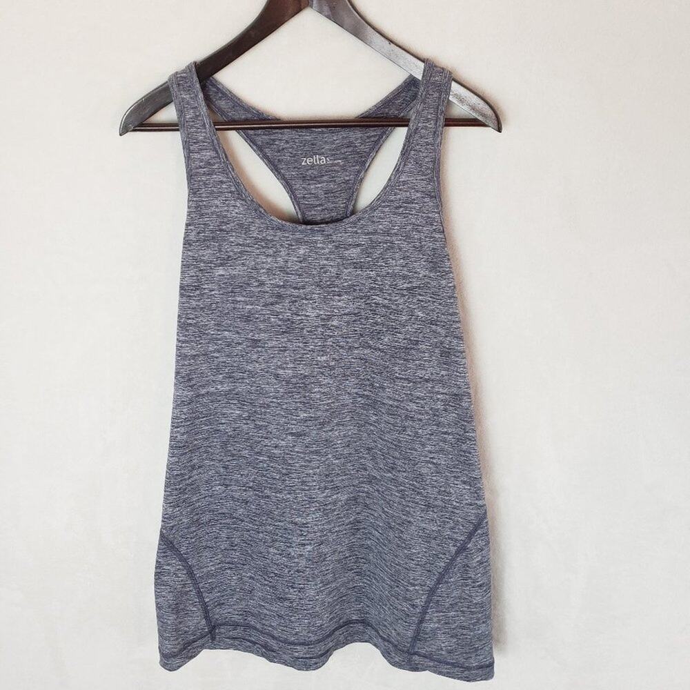 Zella Swing Tank Top Women L Heathered Grey Athletic Racerback Long Length